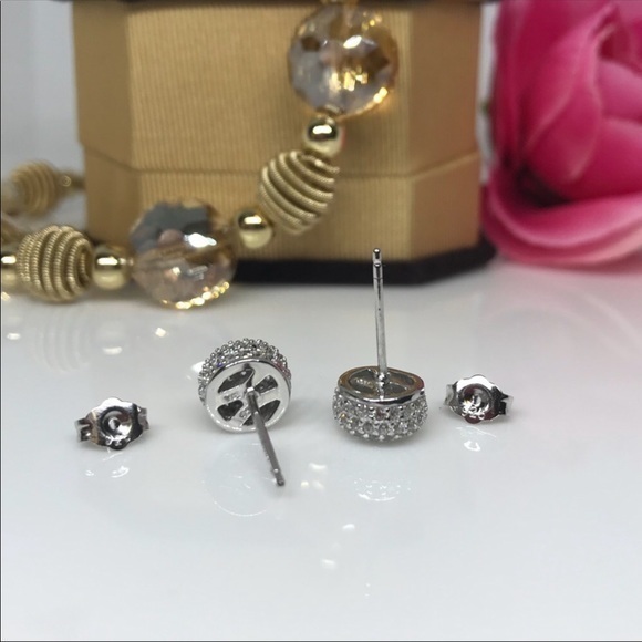 Micro paved dome silver earrings - Picture 2 of 5